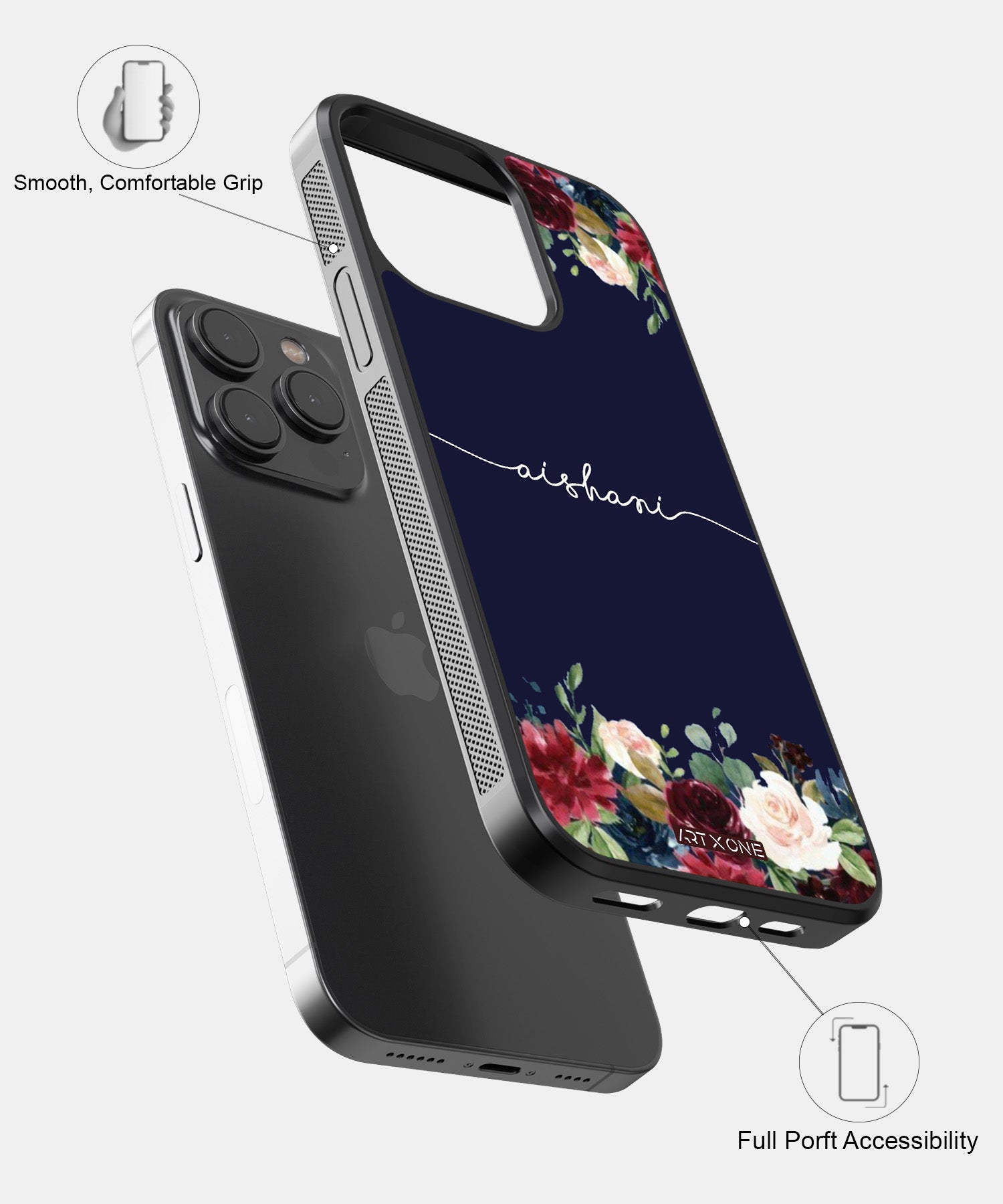 Navy Blue With Floral Mobile Back Cover