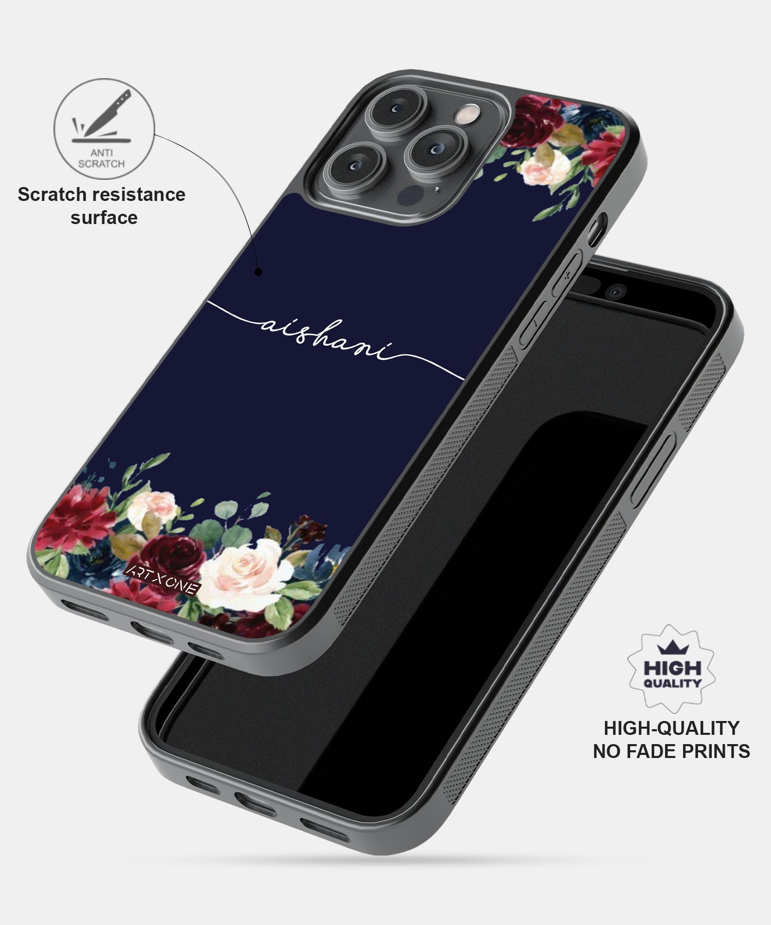 Navy Blue With Floral Mobile Back Cover