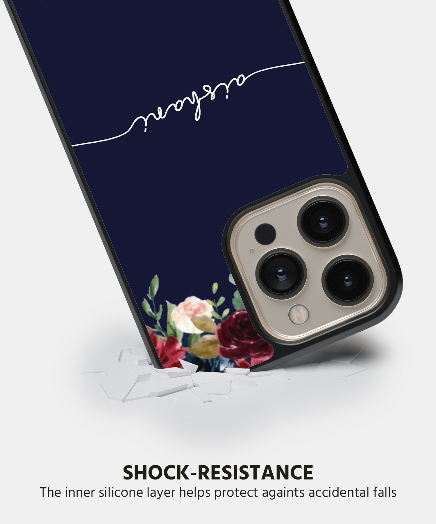 Navy Blue With Floral Mobile Back Cover