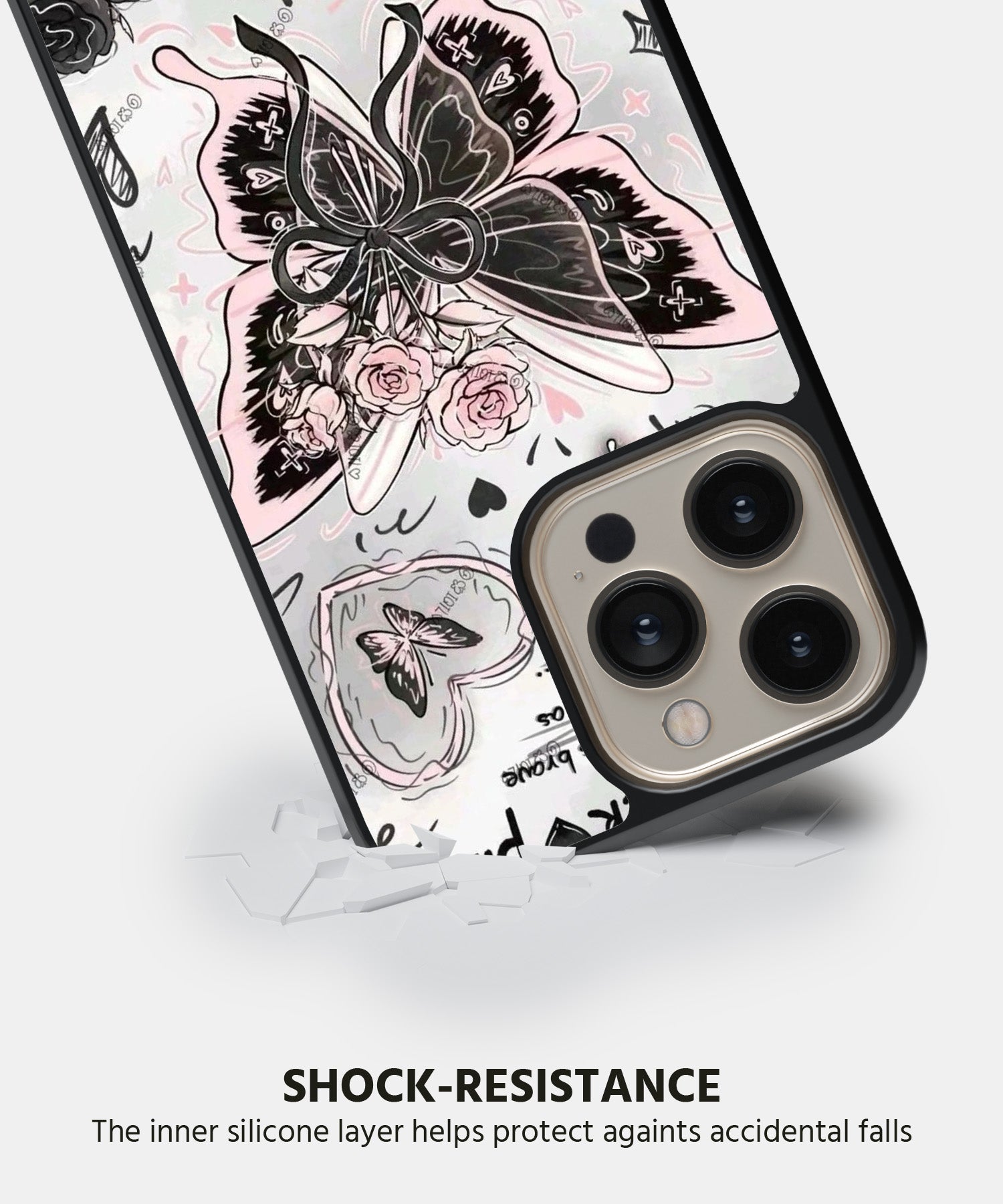 Black Pink Butterfly Mobile Back Cover