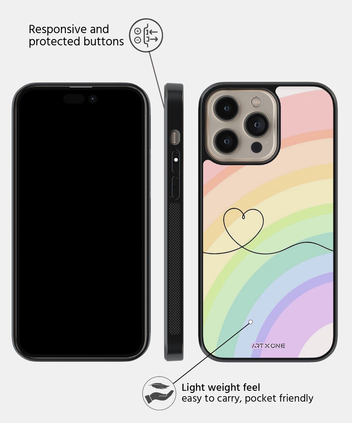 Rainbow with Heart Abstract Mobile Back Cover