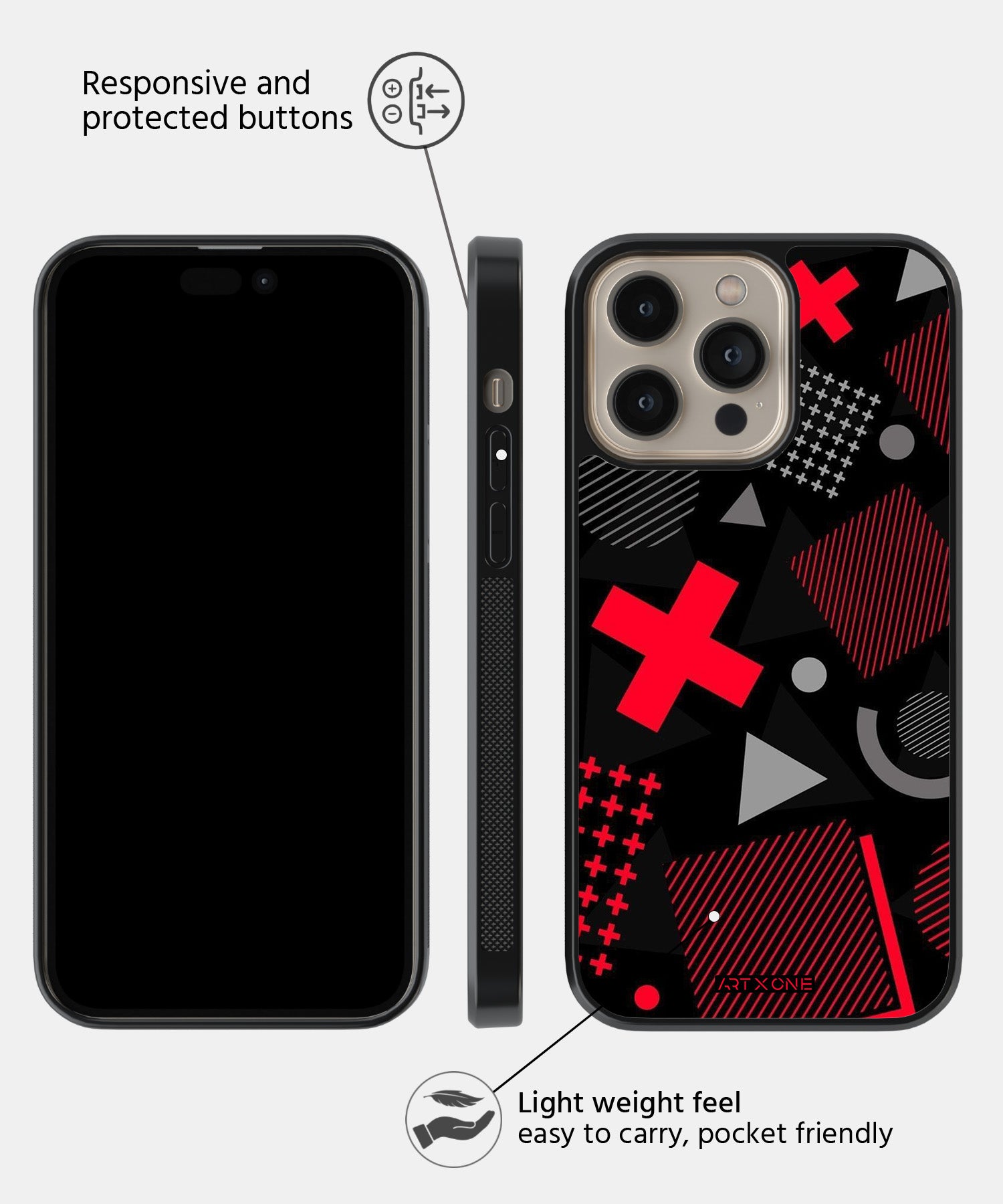 Abstract Geometric Black & Red Pattern Mobile Back Cover