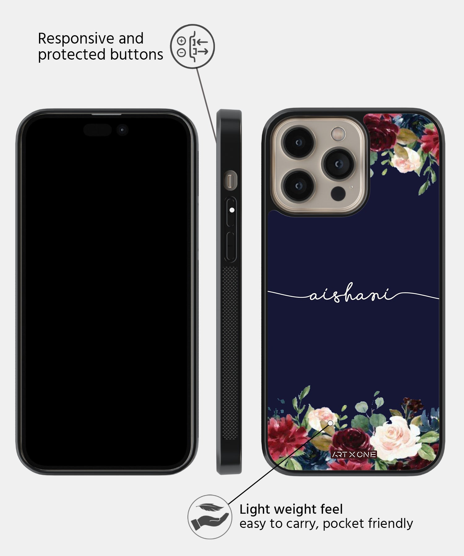 Navy Blue With Floral Mobile Back Cover