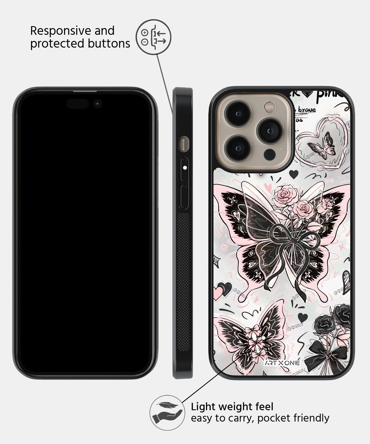 Black Pink Butterfly Mobile Back Cover