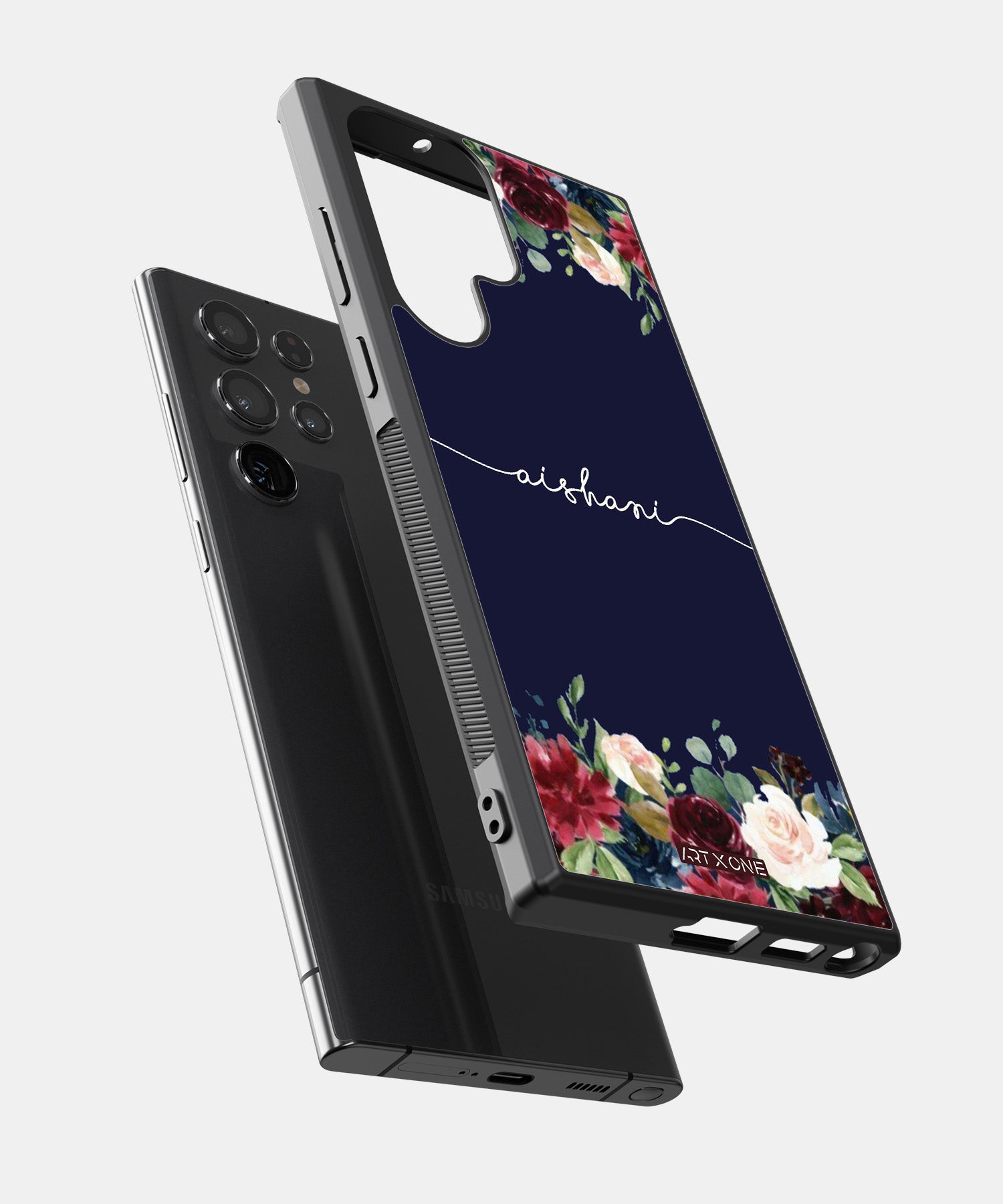 Navy Blue With Floral Mobile Back Cover